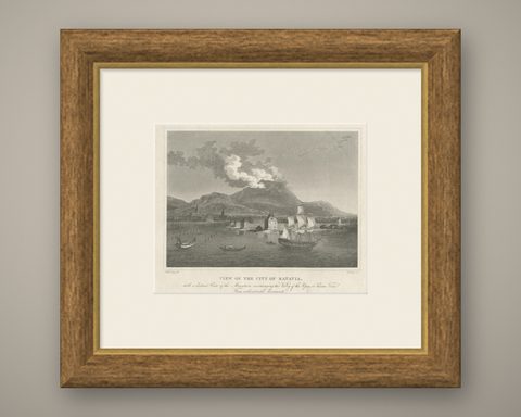 Antique Print of the Harbour Sunda Kelapa of Batavia in the Dutch Indies, 1826, shown framed