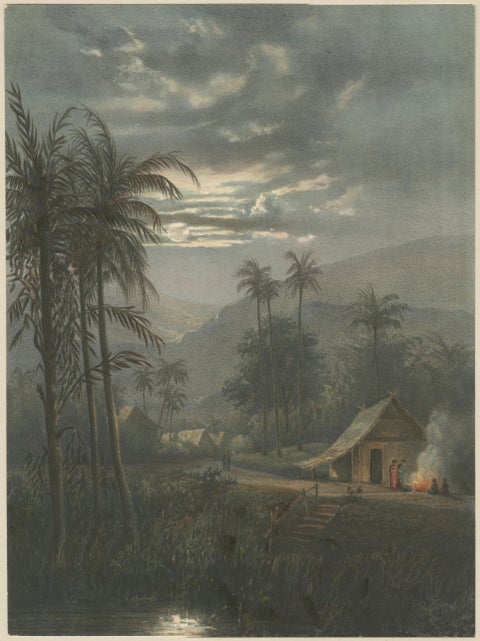 Moonlit Landscape near Sumedang, West Java, Rare Java Lithograph, 1872, view 2