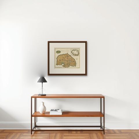 Antique Map of Ambelau and Buru Island, Maluku or Moluccas in Indonesia, 1726, shown framed on a wall, true to size