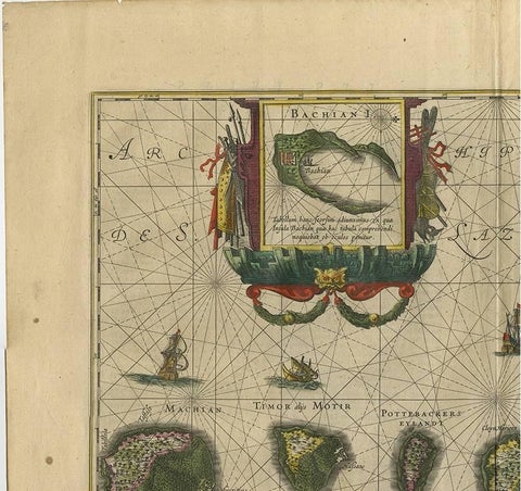 Antique Map of the Spice Islands 'Moluccas', Indonesia by W. Blaeu, circa 1640, view 2