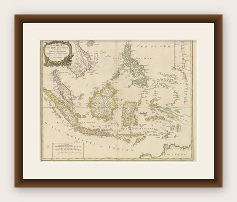 Antique Map of the Indonesian and Philippine Archipelagos by R. de Vaugondy, shown framed