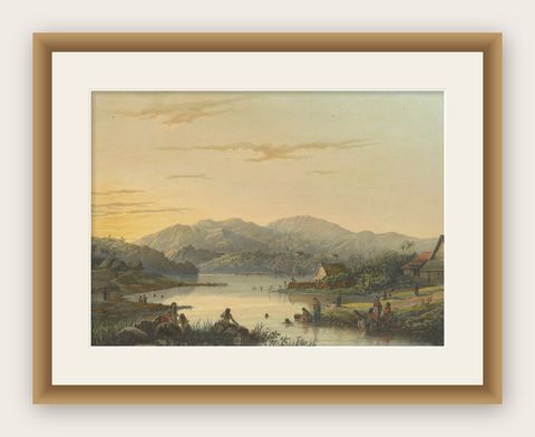The Bathing Place of Wendit, East Java, Tranquil Java Lithograph, c.1872, shown framed