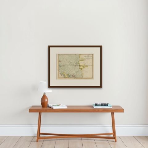 Antique Map of the Malacca and Bangka Strait by De Mannevillette '1775', shown framed on a wall, true to size