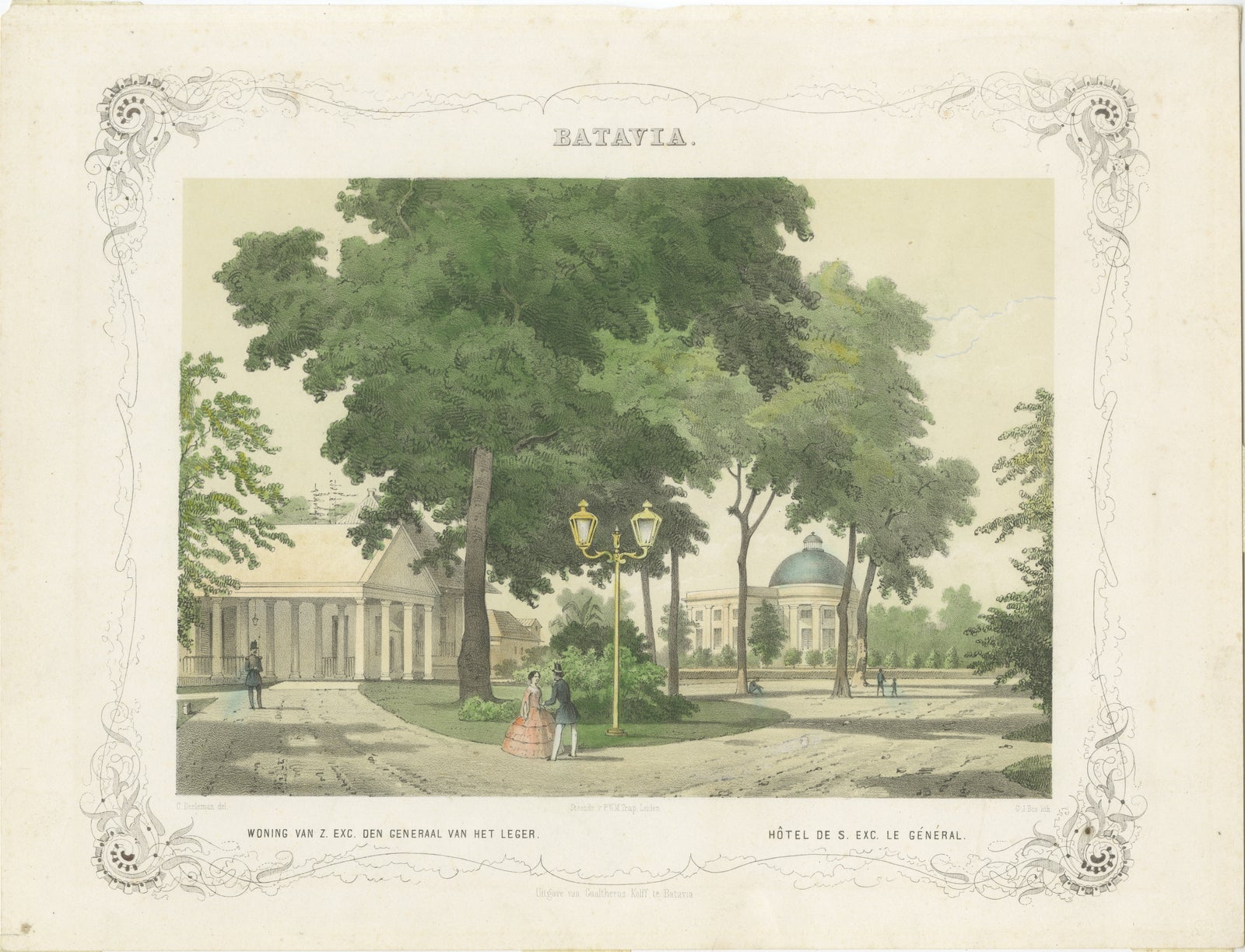 Batavia General's Residence & Governor's Hotel, Jakarta Lithograph, 1860
