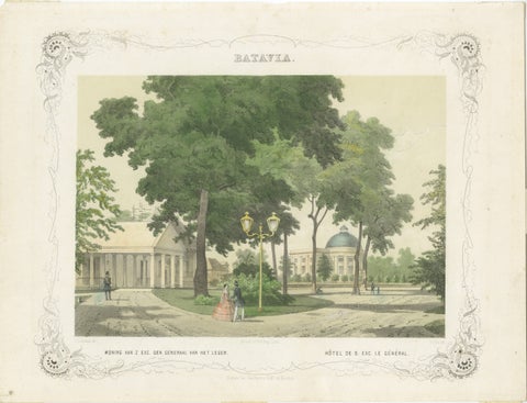 Batavia General's Residence & Governor's Hotel, Jakarta Lithograph, 1860