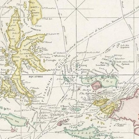 Large Italian Map of Islands of Oceania, incl Papua, Timor, Banda, Ceram, 1855, close-up 2