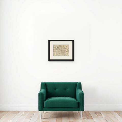Antique Print of the Expedition of Govert Knol from Surabaya to Pangerang, 1750, shown framed on a wall, true to size