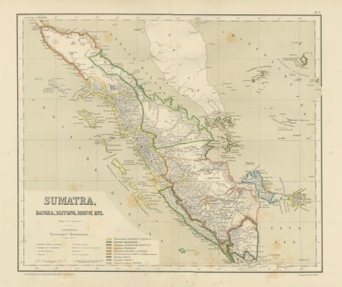 Antique Map of Sumatra, Bangka Belitung and Riau in the Dutch East Indies, 1884, close-up 1