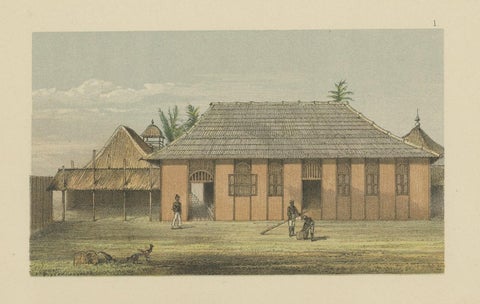 Antique Print of a Malayan Houses in Sumatra, Indonesia, 1881, close-up 1