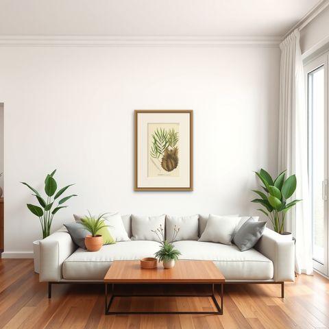 Rare, Artfully Crafted Lithograph of Ferns of Java 'Polypodium', 1829, shown framed in a room, true to size
