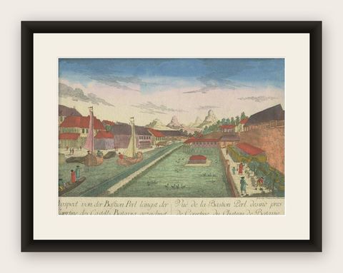 Rare Print of the Pearl Bastion of Castle Batavia in the Dutch East Indies, 1770, shown framed