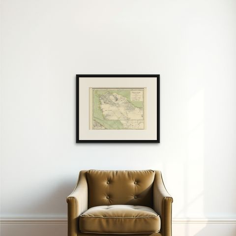 Antique Map of Aceh in Sumatra, Indonesia, 1900, shown framed on a wall, true to size
