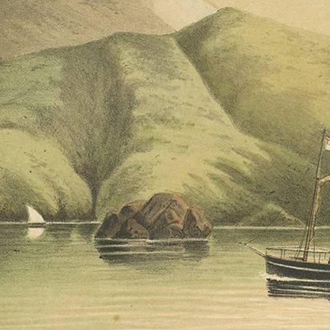 Antique Print of a Ship Near the Coast of Aceh (Atjeh) by M.T.H. Perelaer, 1888, close-up 1