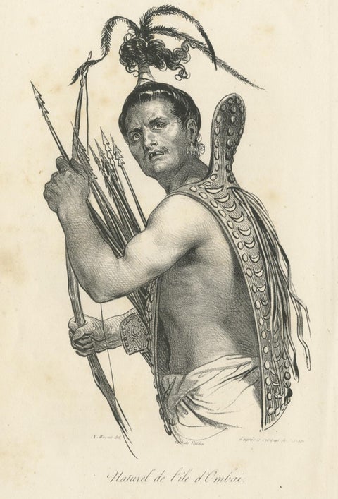 Antique Print of a native of the Ombai Strait, 'circa 1840', view 3