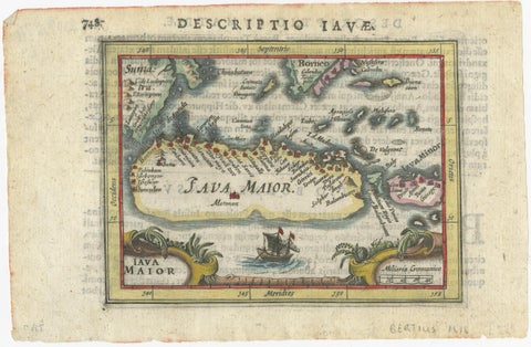 Rare 16th Century Original Handcolored Miniature Map of Java, Indonesia, 1616, view 2