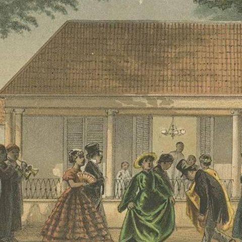 Antique Print of a Party in Batavia by M.T.H. Perelaer, 1888, close-up 2