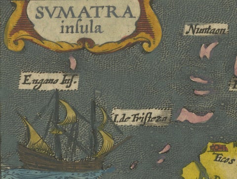 1616 Bertius Map of Sumatra, Singapore and the Straits of Malacca, close-up 2