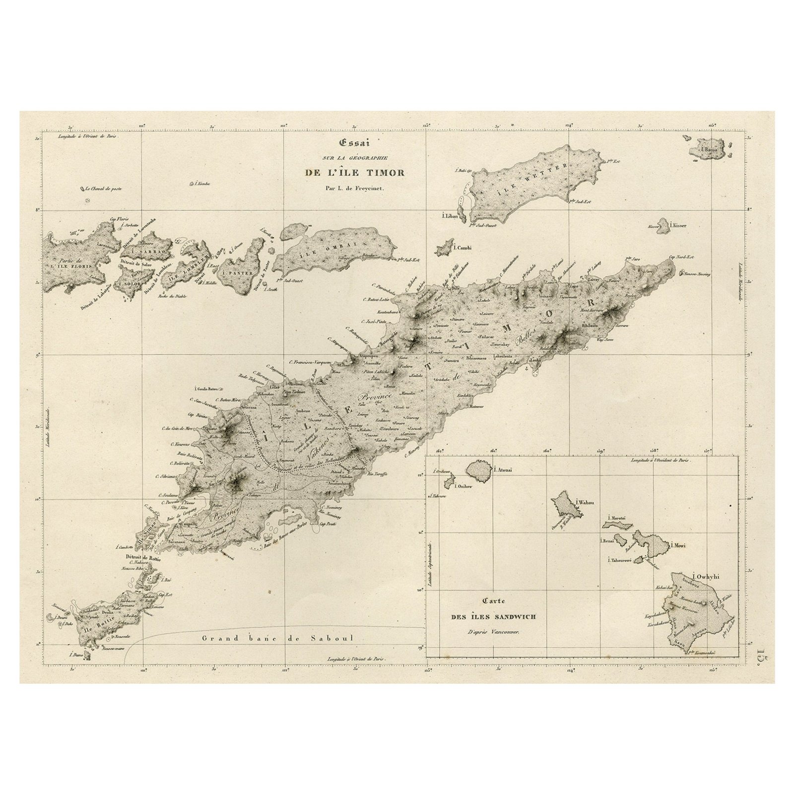 Rare Antique Map with Timor and Nearby Islands Plus an Inset of Hawaii, 1825