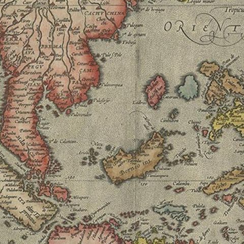 Antique Ortelius Map of Asia Featuring Japan, China, Taiwan & East Indies, 1587, close-up 2
