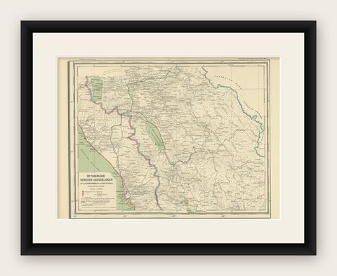 Antique Map of Padang, Sumatra, Indonesia, 1900, shown framed