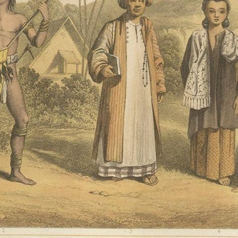 Antique Lithograph of the Malay Race, 1882, close-up 3