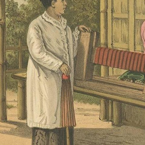 Antique Print of a Native Girl Weaving in Buitenzorg 'Java, Indonesia', close-up 2