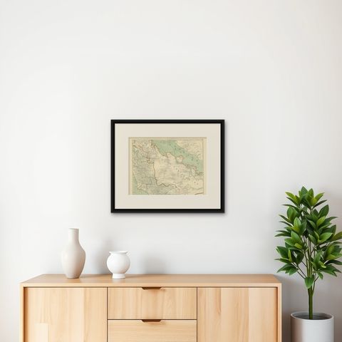 Antique Map of the East Coast of Sumatra , Indonesia, 1900, shown framed on a wall, true to size