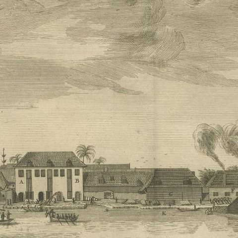 Antique Print of the Sugar Warehouse of Batavia by Valentijn, '1726', close-up 2