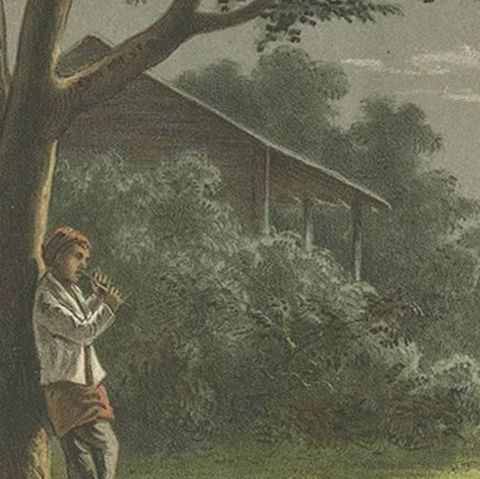Antique Print of a Native Playing the Flute in Batavia by M.T.H. Perelaer, 1888, close-up 2