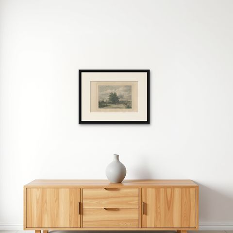 Antique Print of Serang, Java in Indonesia, circa 1844, shown framed on a wall, true to size