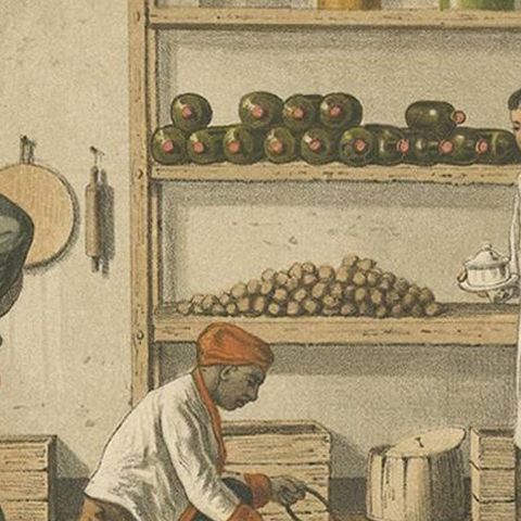 Antique Print of a Kitchen Storage in Batavia by M.T.H. Perelaer, 1888, close-up 2
