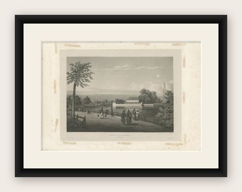 Antique Print of the Governor's House in Surabaya, Indonesia, 1835, shown framed