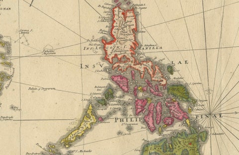 Rare 18th-Century Hand-Colored Map of Southeast Asia and the East Indies, 1748, close-up 3