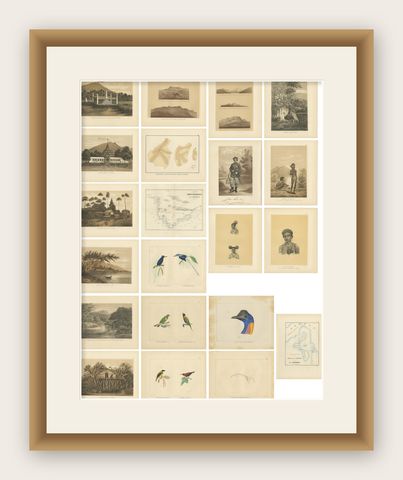 Set of 21 Antique Prints Illustrating the Travels to Cenderawasih Bay, 1875, shown framed