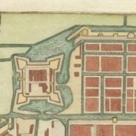 Antique Plan of Batavia in the Dutch East Indies or Nowadays Jakarta, Indonesia, close-up 1