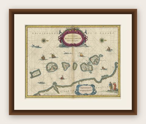 Beautiful Antique Map of the Moluccas or Spice Islands, Indonesia, ca.1650, shown framed