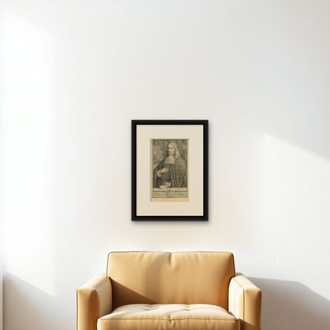 Antique Portrait of Rijckloff v Goens, Governor-General of the Dutch East Indies, shown framed on a wall, true to size