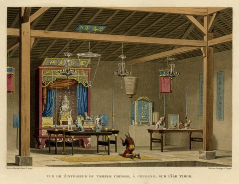 Old View of the Interior of the Chinese Temple of Coupang or Kupang, Timor, 1825, close-up 1