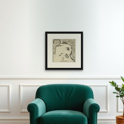 Antique Map of Banten Bay on Java Island, Indonesia, c.1720, shown framed on a wall, true to size