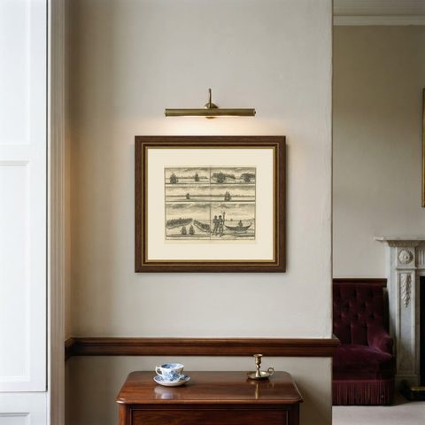 VOC Ships, Native People & Coastal Views of Islands near Papua New Guinea, 1726, shown framed on a wall, true to size