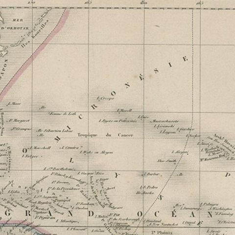 Old Map of the Oceans Around Australia, Indonesia and New Zealand, 1880, close-up 2