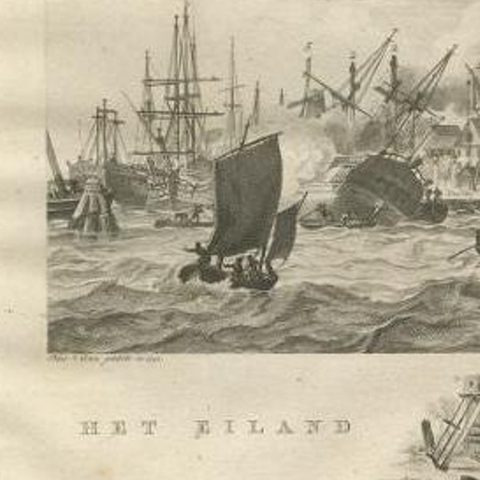Antique Print of Ships Near Onrust Island Near Jakarta, Indonesia, 1779, close-up 1