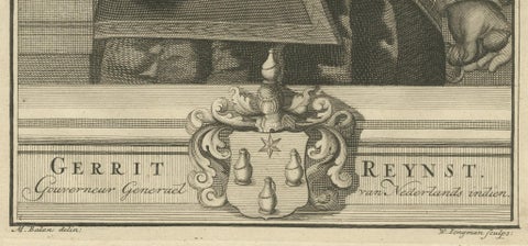 VOC Governor Gerrit Reynst: A Dutch Master of Colonial Trade, 1724 Engraving, close-up 1