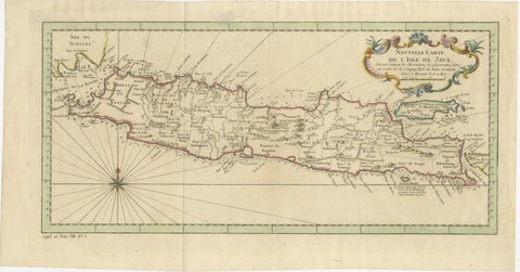 Antique Map of Java Indonesia, VOC Period, Decorative Cartouche, c.1750