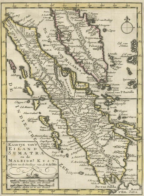 Authentic Old Map of Sumatra, Malaysia and Singapore, 1745, close-up 1