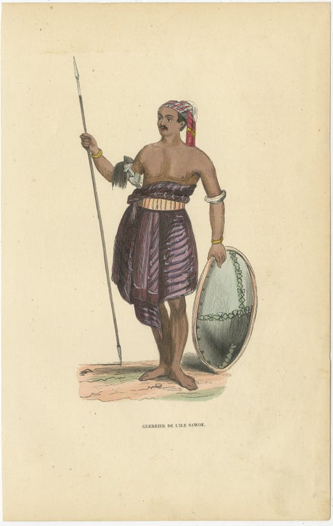 Hand Colored Antique Print of a Warrior of Sawu Island, Indonesia, view 2