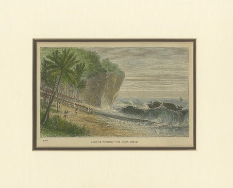 Landing Through the Surf, Ceram, late 19th-century hand-colored wood engraving, close-up 5