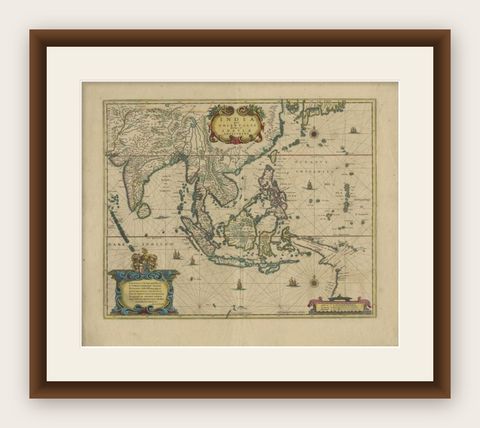 Original Antique Map of the East Indies (Indonesia) by Janssonius, c.1644, shown framed