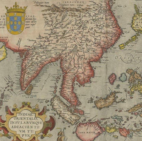 Antique Ortelius Map of Asia Featuring Japan, China, Taiwan & East Indies, 1587, view 3