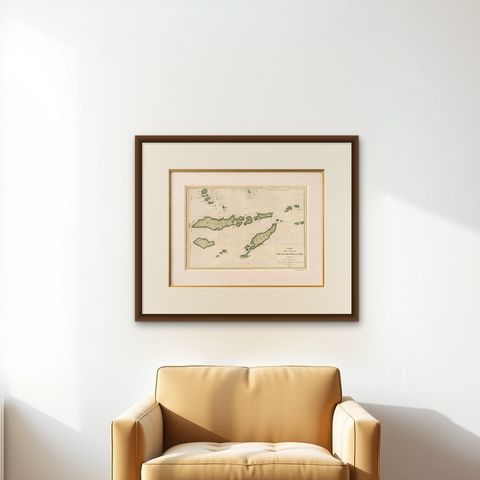 Antique Map of Flores, Timor and the Sunda Islands, French, c.1790, shown framed on a wall, true to size